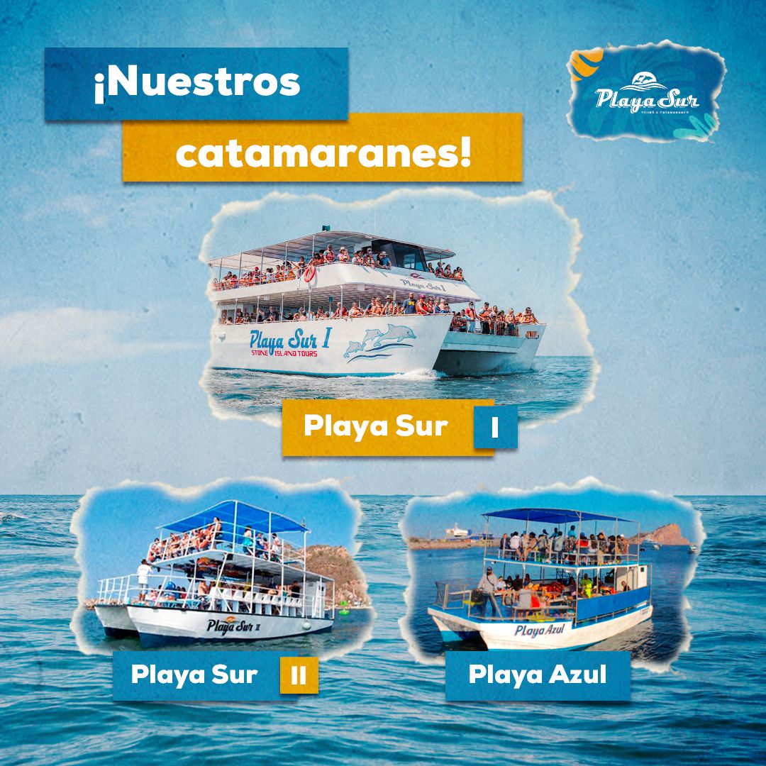 Catamaranes de Playa Sur navegando en la bahía de Mazatlán